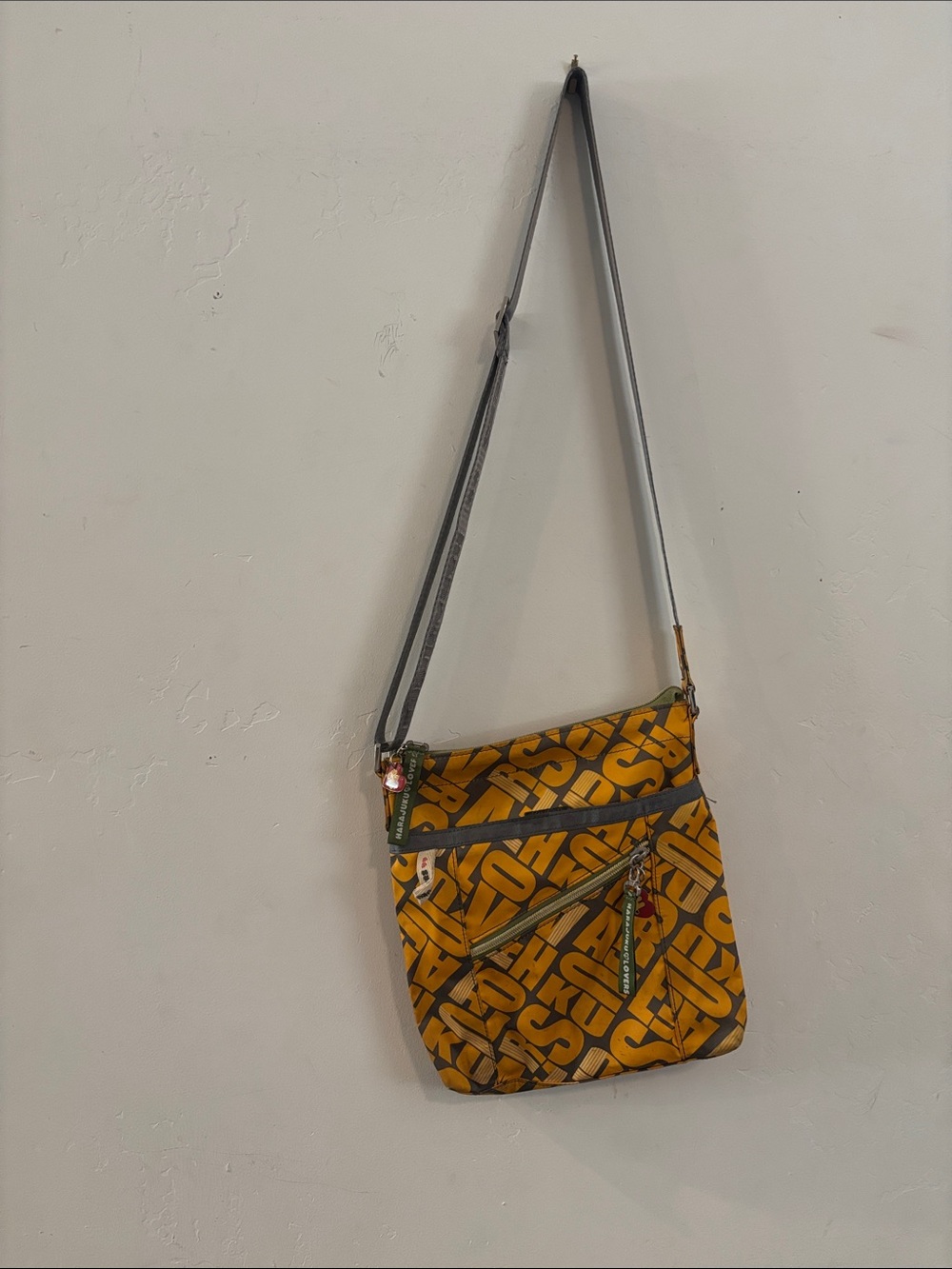 Harajuku Lovers Yellow Graphic Crossbody Bag with Gray Strap